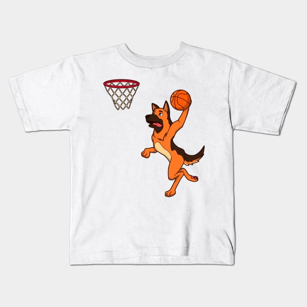 Cartoon shepherd dog playing basketball Kids T-Shirt by Modern Medieval Design